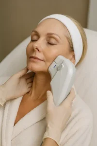 Woman receiving HIFU non surgical facelift treatment King's Norton