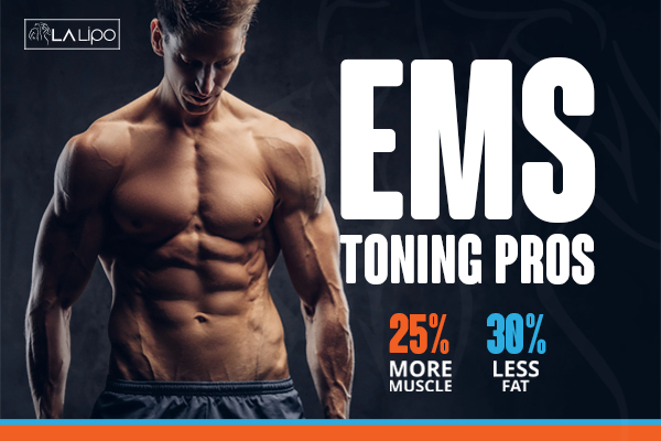 Graphic of man with toned body showing the benefits of LA-EMS Body Sculpting King's Norton treatment