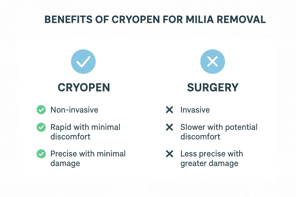 Benefits of cryopen for milia removal King's Norton compared to surgical treatments.