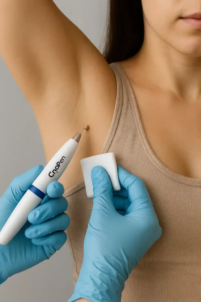 woman having cryopen to remove underarm skin tags King's Norton