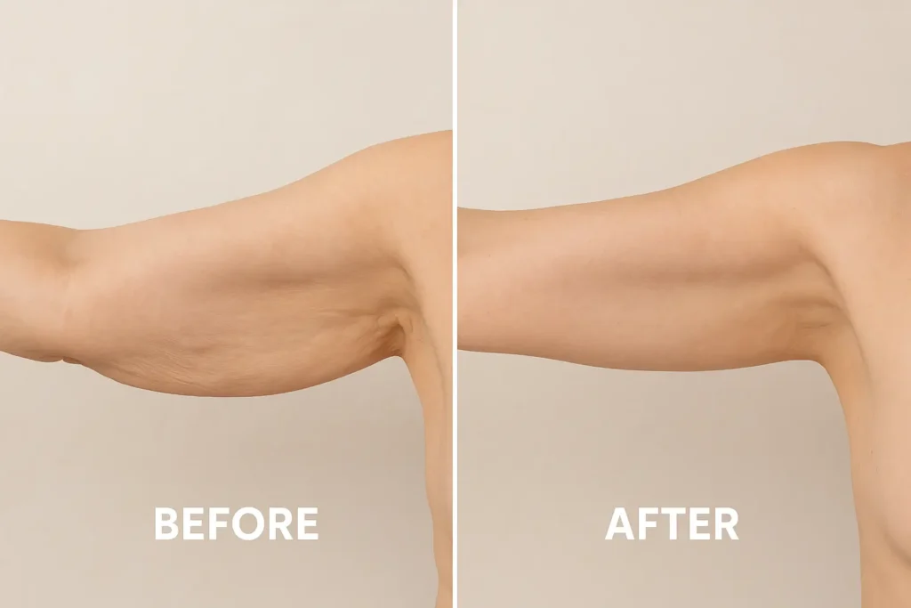 Picture of LA LIPO King's Norton before and after results of skin tightening treatment on the upper arms.